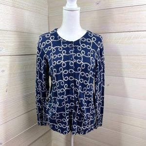 Crown & Ivy Nautical Rope Print Cardigan L FREE SHIP